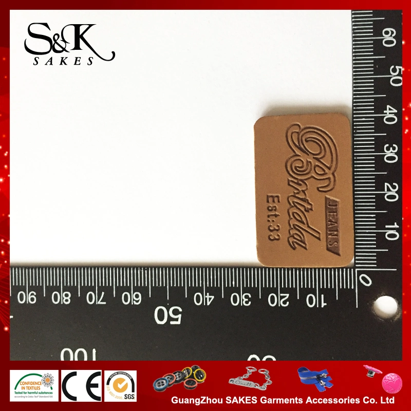 Engraved Logo Brown Color PU Leather Label for Garments