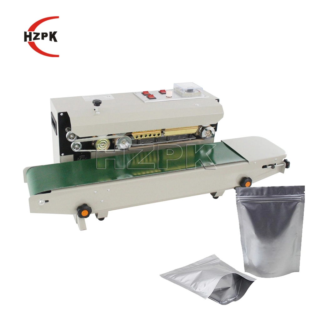 Hzpk Fr-900 Heat Seal Sealer Continue Ready Made Coffee Bags Filling Machines Mylar Plastic Bag Packing Sealing Machine for Noodles