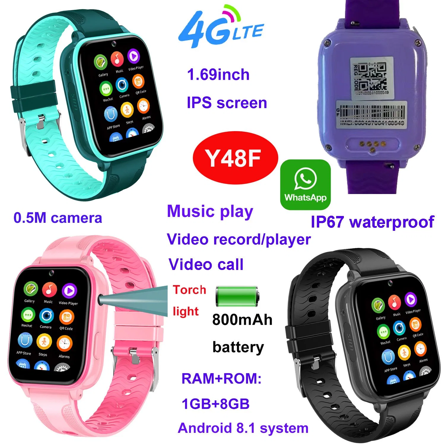 New launched Fashion design 4G Waterproof Kids Child friendly security Smart GPS Tracker Mobile Watch phone with safety zone setup Y48F