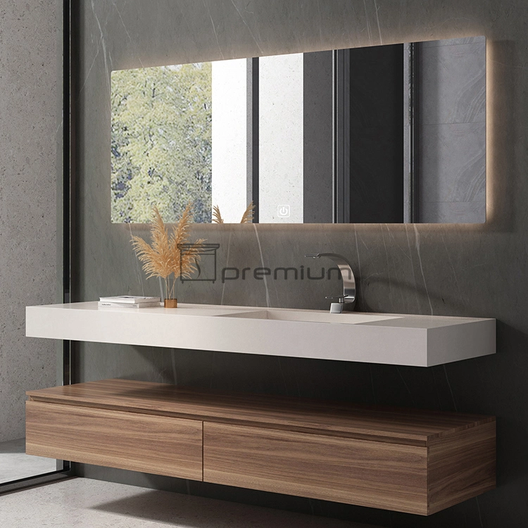 1400mm Width Luxury Modern Design LED Backlit Mirror Sintered Stone Basin Wall Mounted Wooden Bathroom Vanity Cabinet Furniture