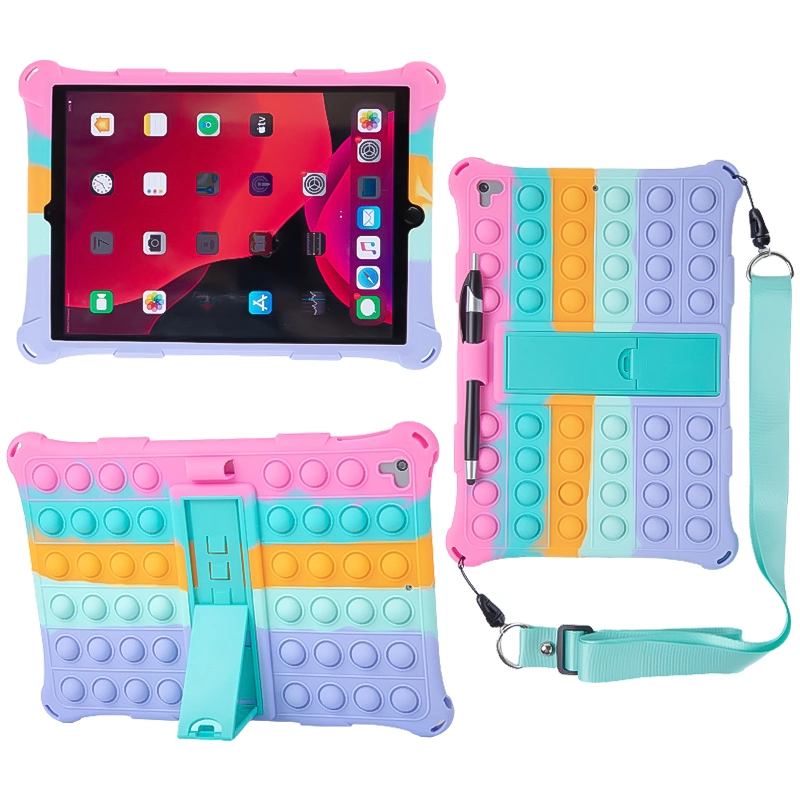 للأطفال اضغط فقاعة البوب fidget لعبة مع منصة الطي حقيبة من نوع Lanyard Silicone Tablet لأجهزة iPad PRO مقاس 10.5 بوصة 2020