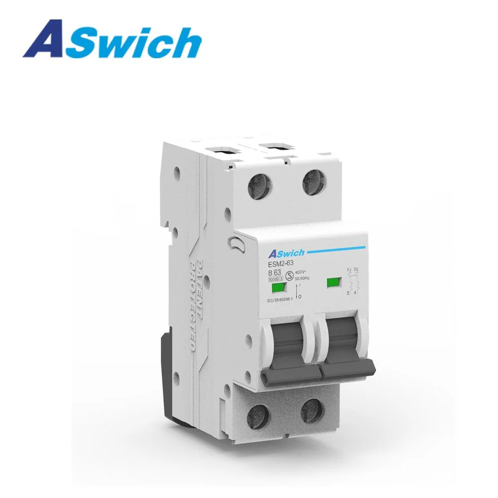 Esm1-63 Serie 10kA MCB 63A Elektrische Miniatur-Leistungsschalter Esm2-63 6kA 240/415V 1p 2p 3p 4p DIN-Schiene AC Mini Leistungsschalter