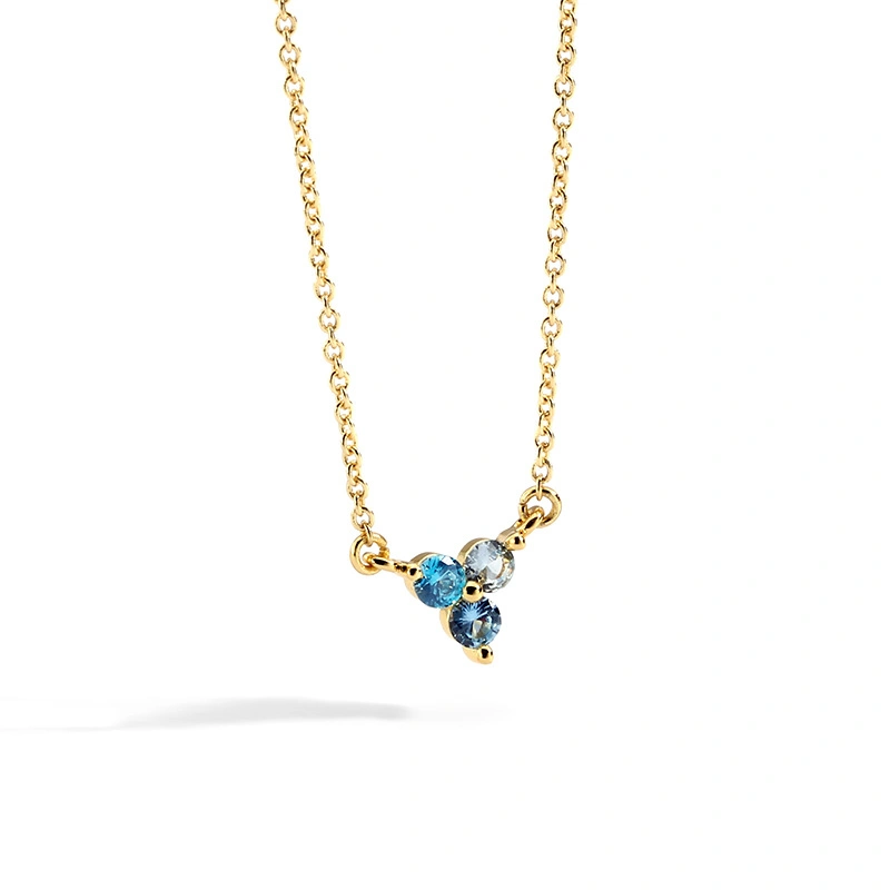 Latón chapado en oro de moda mayorista Blue Zircon de cristal Colgante Collar de Piedras Preciosas Joyas para mujer