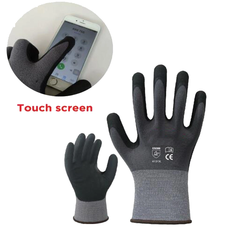 Certificated Screen Touchable Safety Work Gloves Microfoam Nitrile Coated Mechanic Gloves