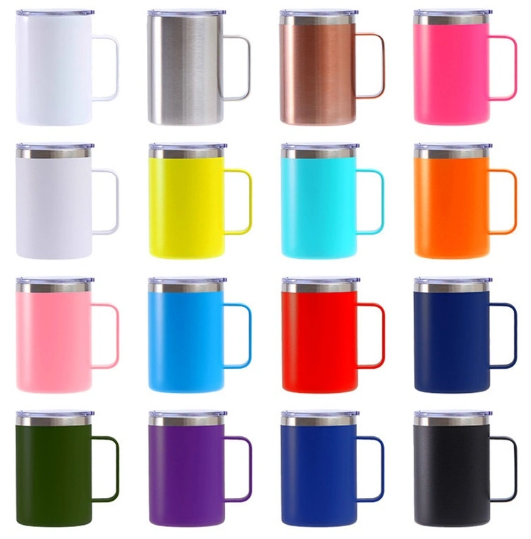 Hot Selling 16oz 480ml poudre enrobé café Camping mug de voyage 304 Mug en acier inoxydable avec poignée de couvercle