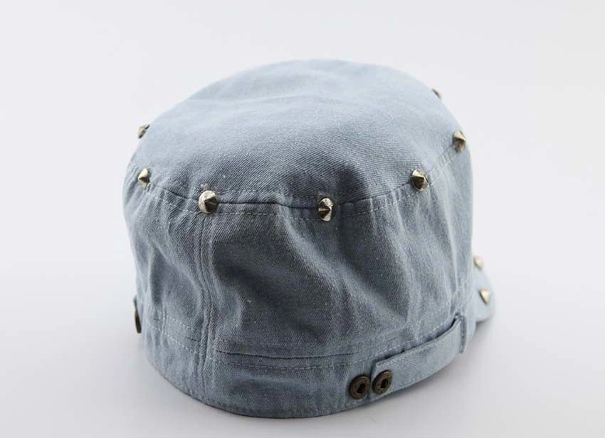 Boné de basebol Washed Denim Flat Top Metal Buttons