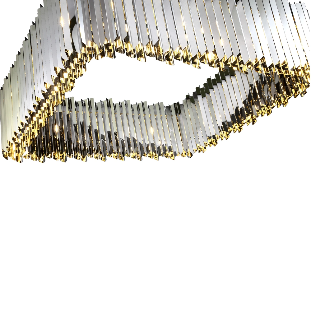 Stainless Steel Striped Facet Square Shape Chandelier