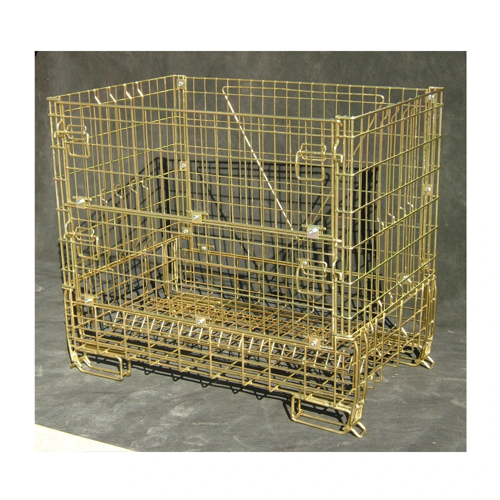 Industrial Galvanized Stackable Collapsible Steel Pet Preform Storage Wire Mesh Foldable Cage with PP Sheet