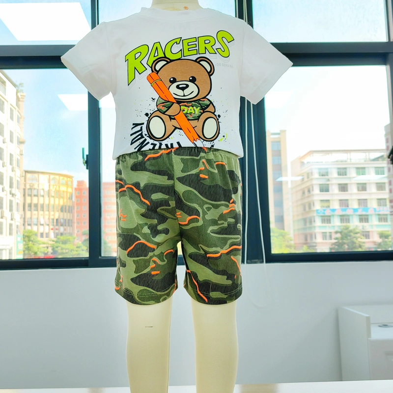 Hot Sale Summer Kids Clothing Suit Boys Casual Fashion Suit Two Piece T-Shirt Kids Cool Cartoon Camouflage Summer Shorts to Wear