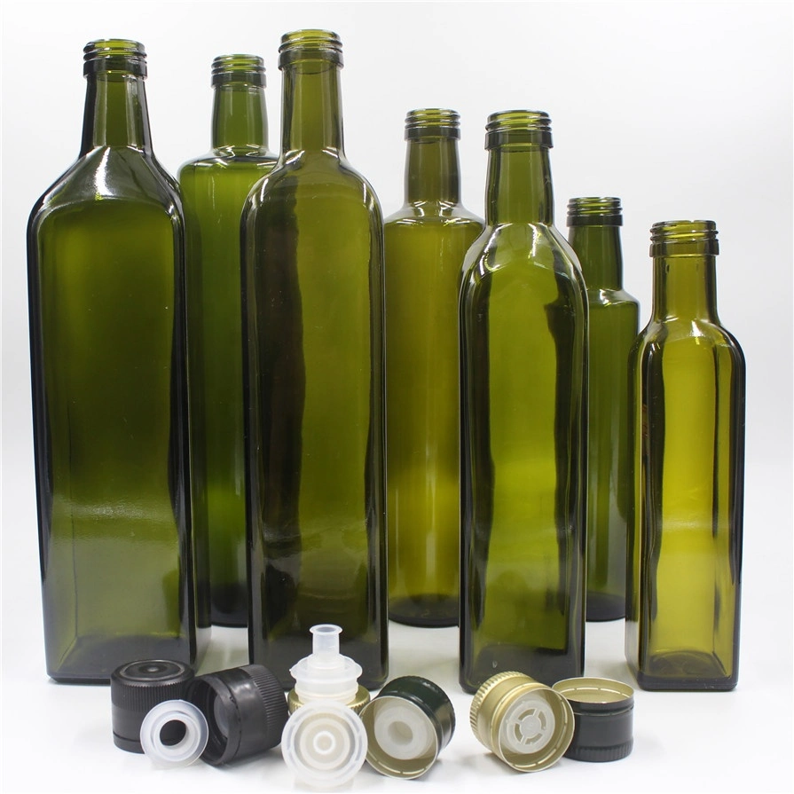 Lebensmittelqualität 250ml 500ml 750ml 1L Empty Square Antique Green Dorica Marasca Glasflasche für Olivenöl