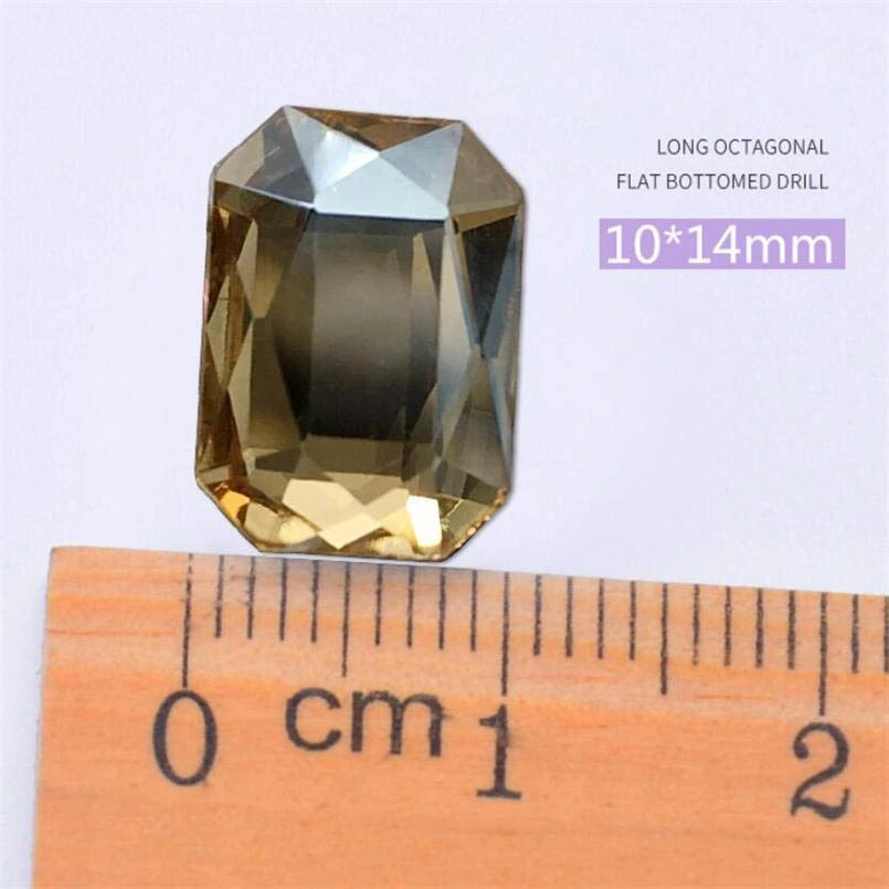 10*14mm Gros Diamant Nouvelle Longue Ongulaire Octogonal Clou Bijoux Clou Plat DIY Diamant Scintillant Th8225