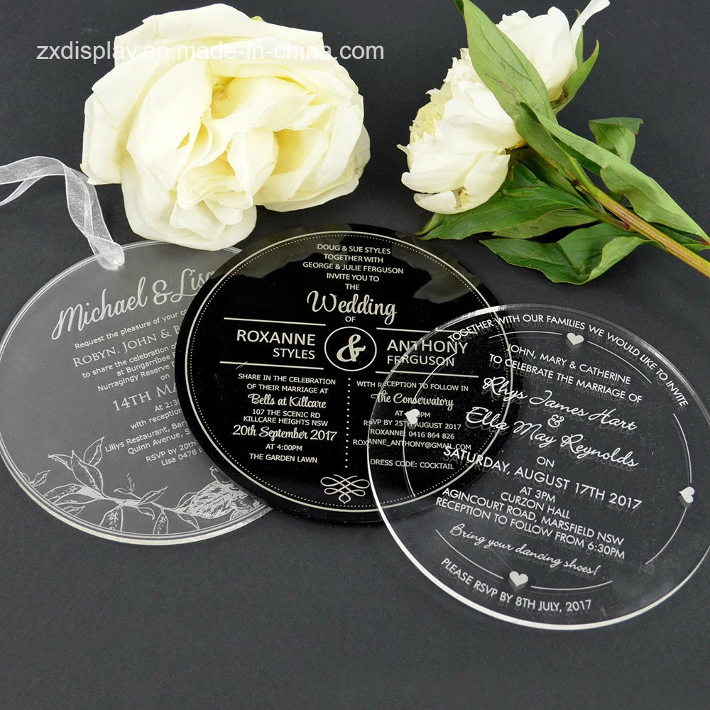 Custom Made Elegant Design Acrylic Round Wedding Invitations Cards