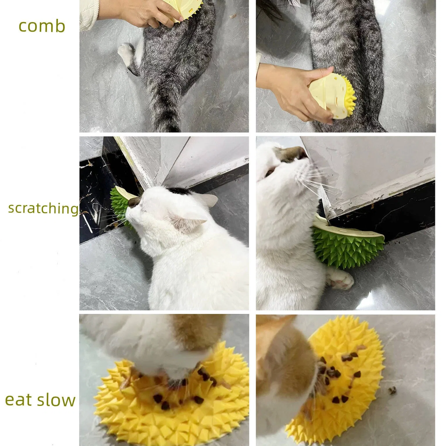 منتج جديد طعام متعدد الوظائف للحيوانات الأليفة Toys Durian على شكل مشط من Cat تدليك ببطء لإزالة ألعاب تساقط الشعر للحيوانات الأليفة من Cat