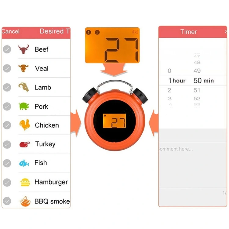 Pantalla LCD inteligente Bluetooth termómetro de carne con dos sondas para horno grill fumador y Kamado