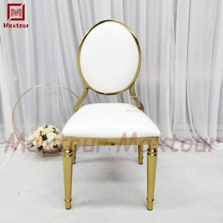 Oro Muebles de boda cinco estrellas elegante Stacking cromo metal Louis Silla de restaurante