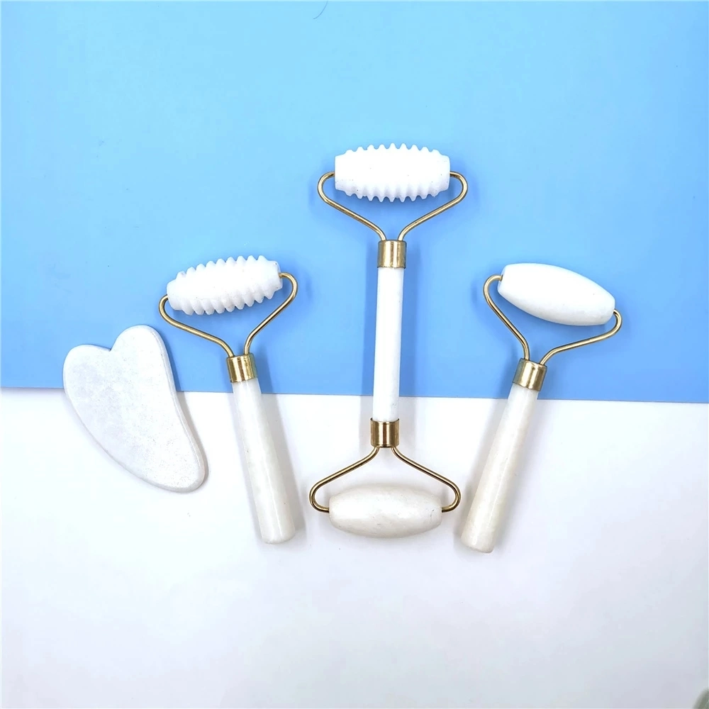 Custom Logo White Jade Roller Massager for Face Lift up Natural Stone Roller Facial Slimming Chin Facial Skin Care Beauty Tool
