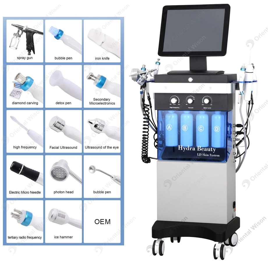 H2 O2 Hydrogen Oxygen Ultrasound Bio Microcurrent Eye Lift Cold Hammer Dermabrasion Hydrao Facial Cleaning Aqua Peel Machine Skin Tighen Whiten Wrinkle Removal