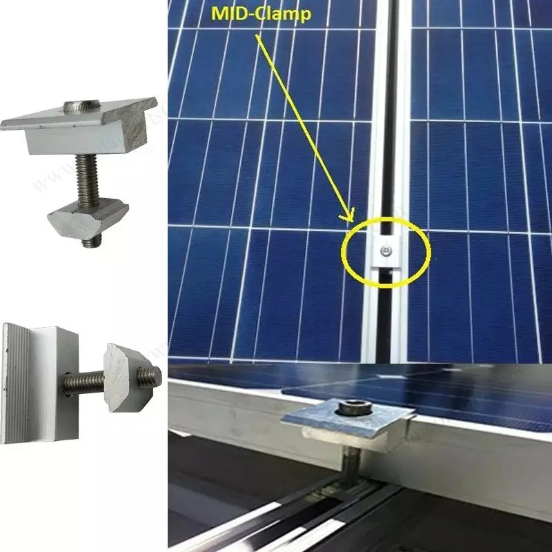 Los componentes de aluminio Rack Solar Panel Solar Abrazaderas de montaje de mediados de la abrazadera Abrazadera final