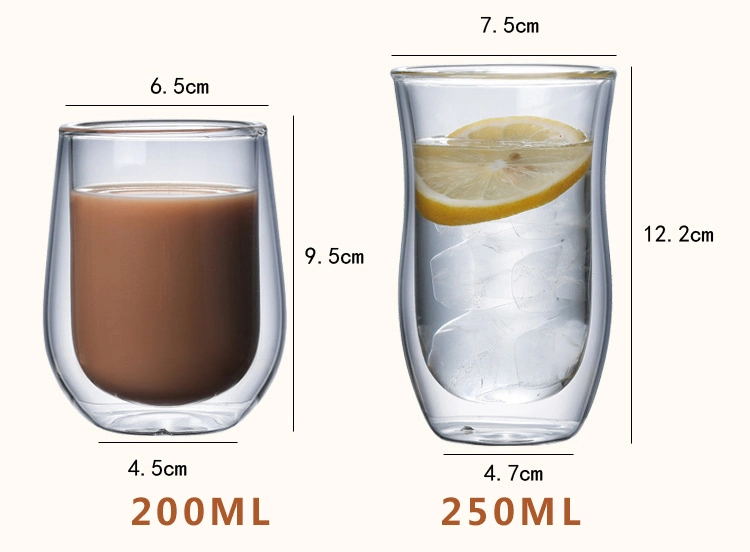 Hot Selling 200ml 250ml Double Wall Borosilicate Glass Coffee Cup