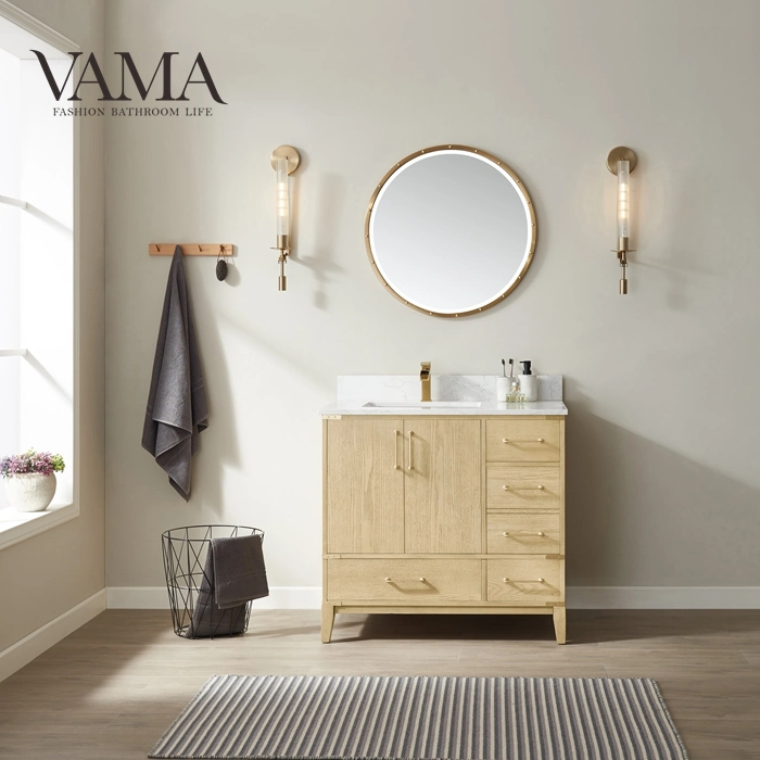 Vama Factory Meuble de salle de bain moderne Armoire de vanité Dessus de vanité en surface solide Conception de meubles de salle de bain avec peinture laquée 799036