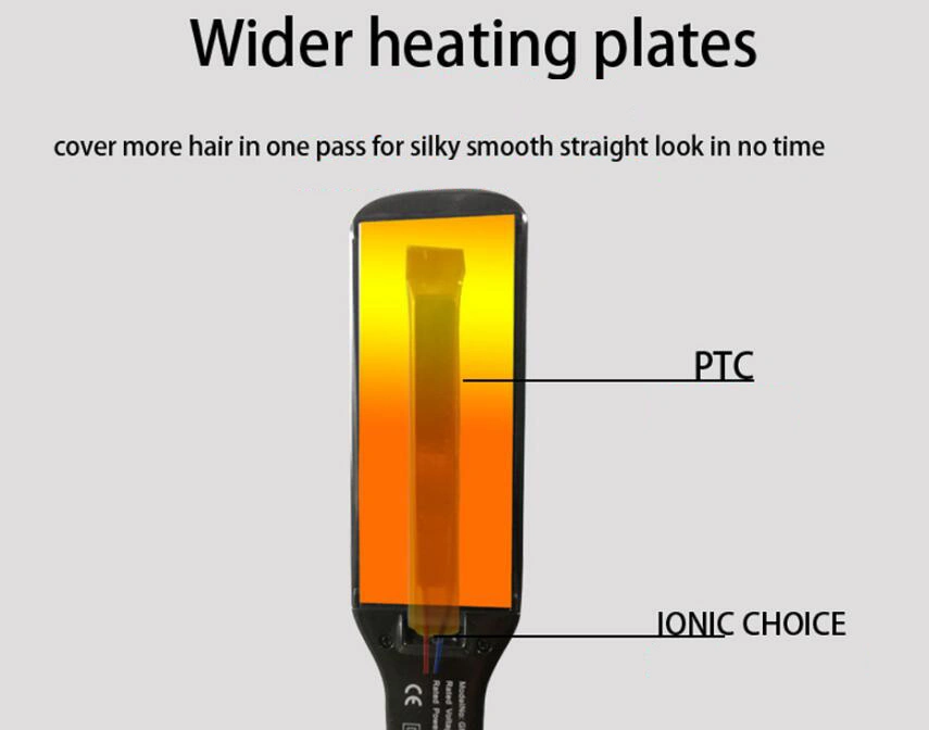 Plancha de pelo de ancho regulable con ajuste de calor