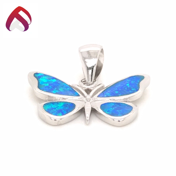 Charming Butterfly 925 Silver Blue Opal Jewelry Pendants Fashion Accessories (PD88366)
