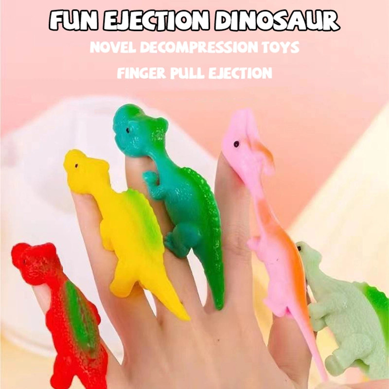 Stress Relief Sticky TPR Flying Dinosaur Catapult Fidget Finger Flick Stretchy Rubber Dino Animal Kids Novelty Slingshot Toys