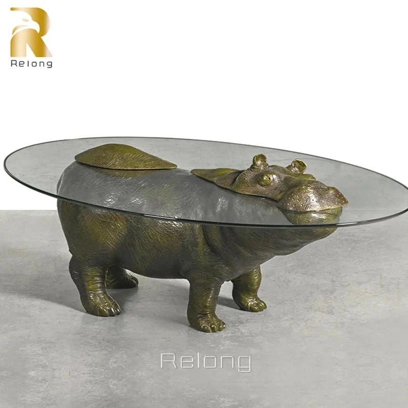 Modern Indoor Bronze Statue Home Decor Life Size Bronze Sitting Hippo Sculpture Coffee Table Supplier