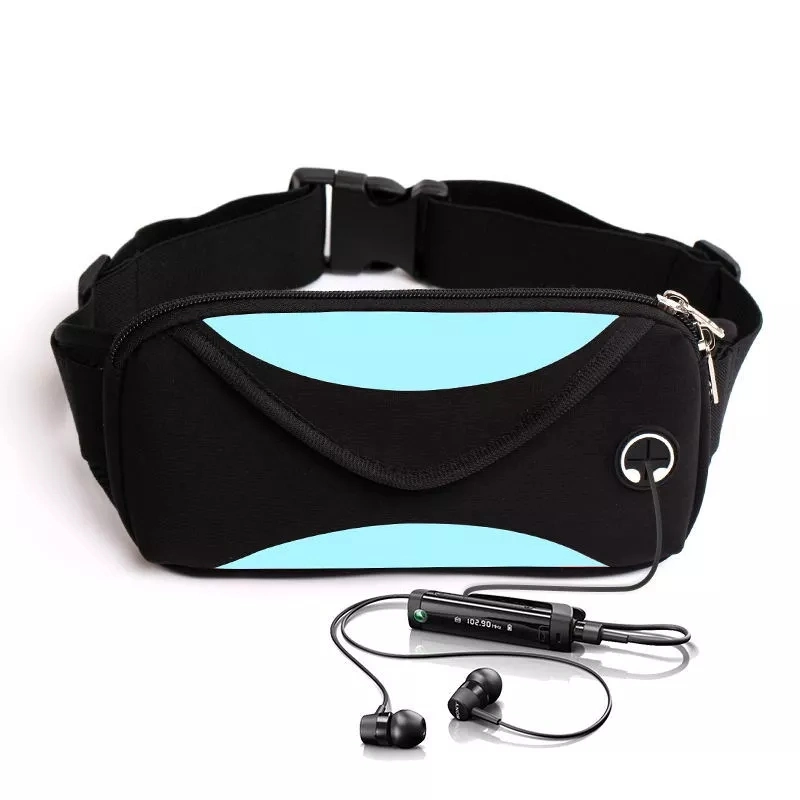 Neopreno impermeable Senderismo Ciclismo girando el Hip Hop de la correa de corredores de bolsa de cintura deporte orificio auricular Material conducción Fanny Pack