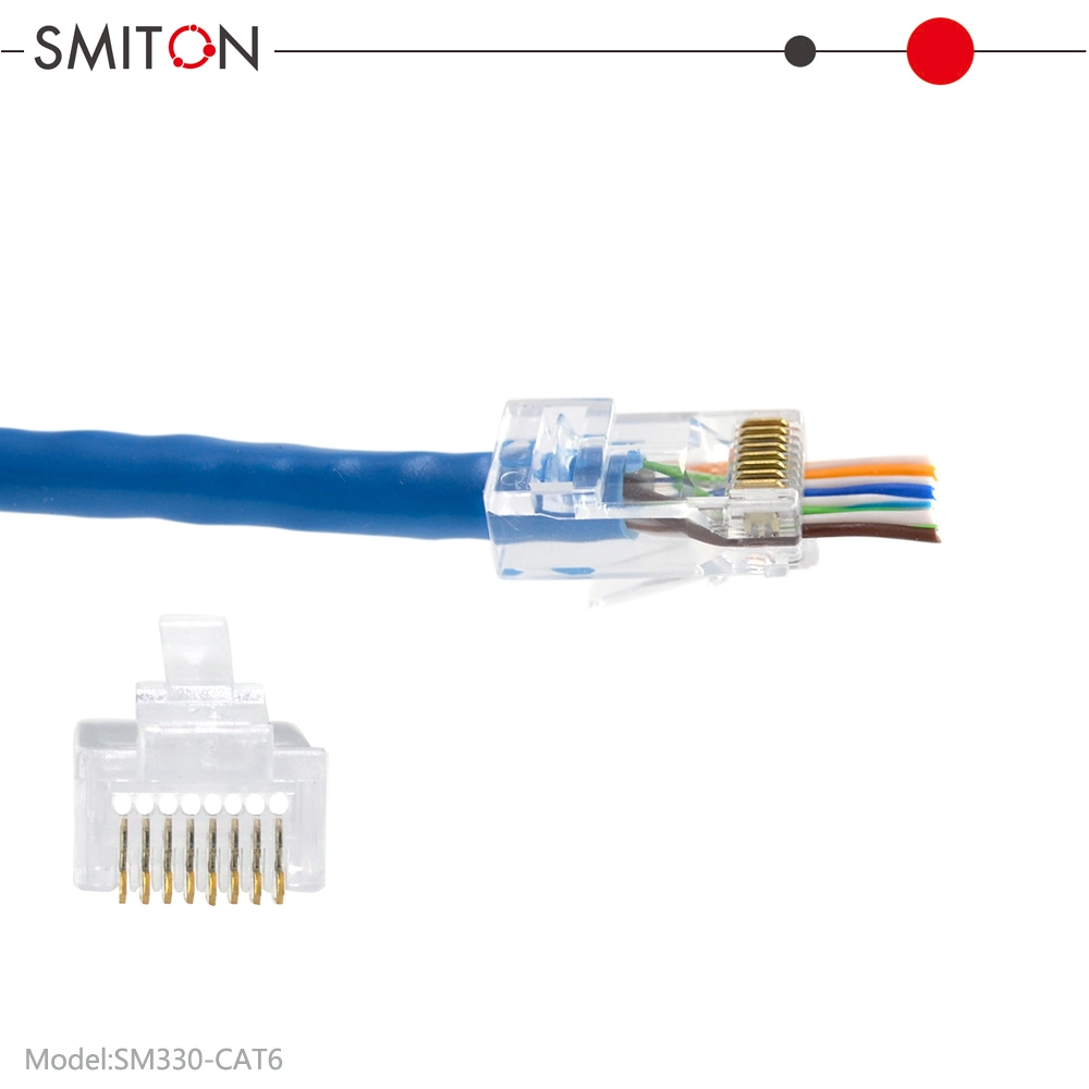 Conector de orificio pasante RJ45 conector UTP Cat5 CAT6 UTP RJ45 Conector de paso