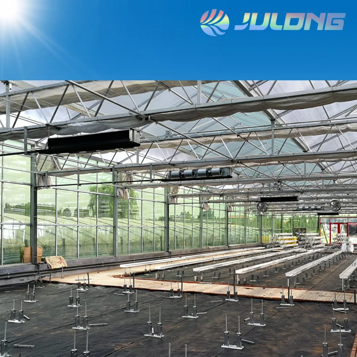 China Supply Multi Span Venlo Glass Greenhouse for Fish Aquaponics Project