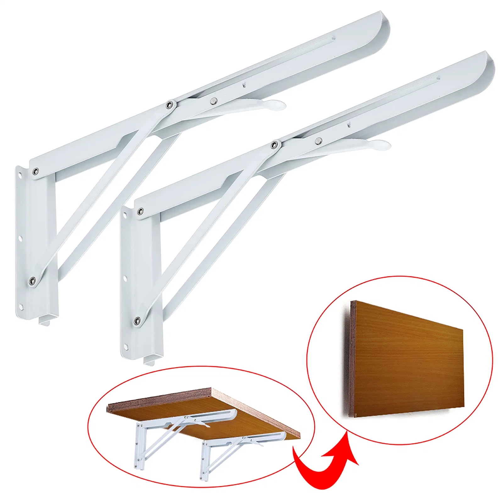 DIY 8 Inch to 20 Inch Metal Wall Mounted Table Folding Shelf Brackets