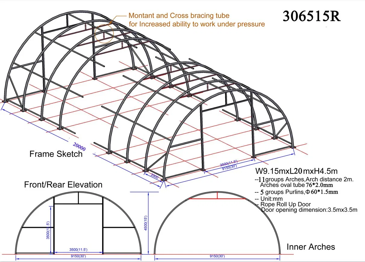 30' X 65' X 15' Heavy Duty Industrial Big Dome tente de stockage abri