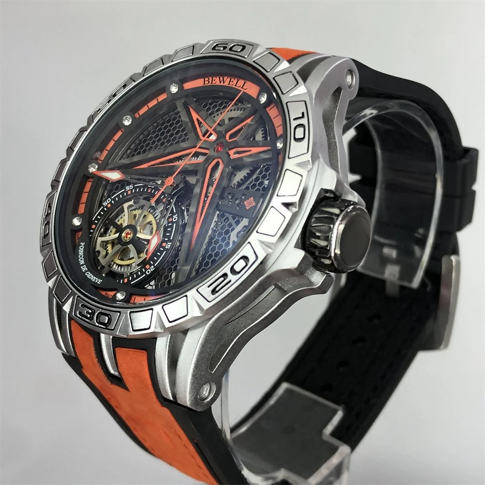 Luxury Zinc Alloy Case and High Grade Silicone with Genuine Leather Strap Men Mechanical Watch