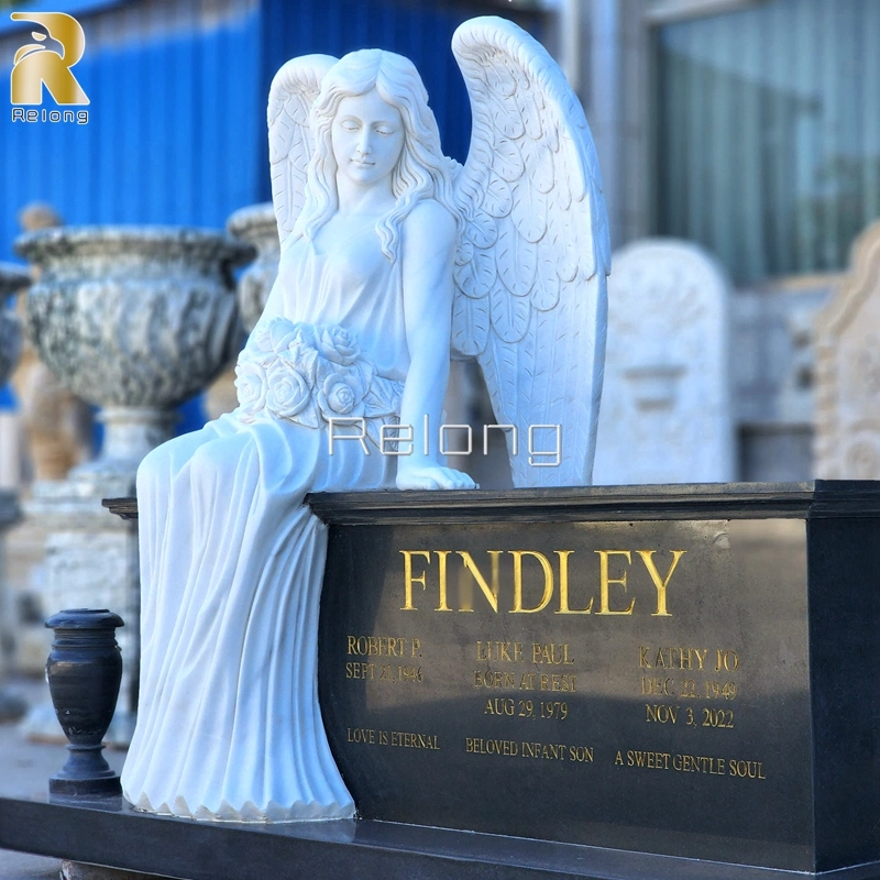 Custom Memorial Marble Stone Monument Hand Carved Natural White Marble Angel Statue Tombstone for Sale