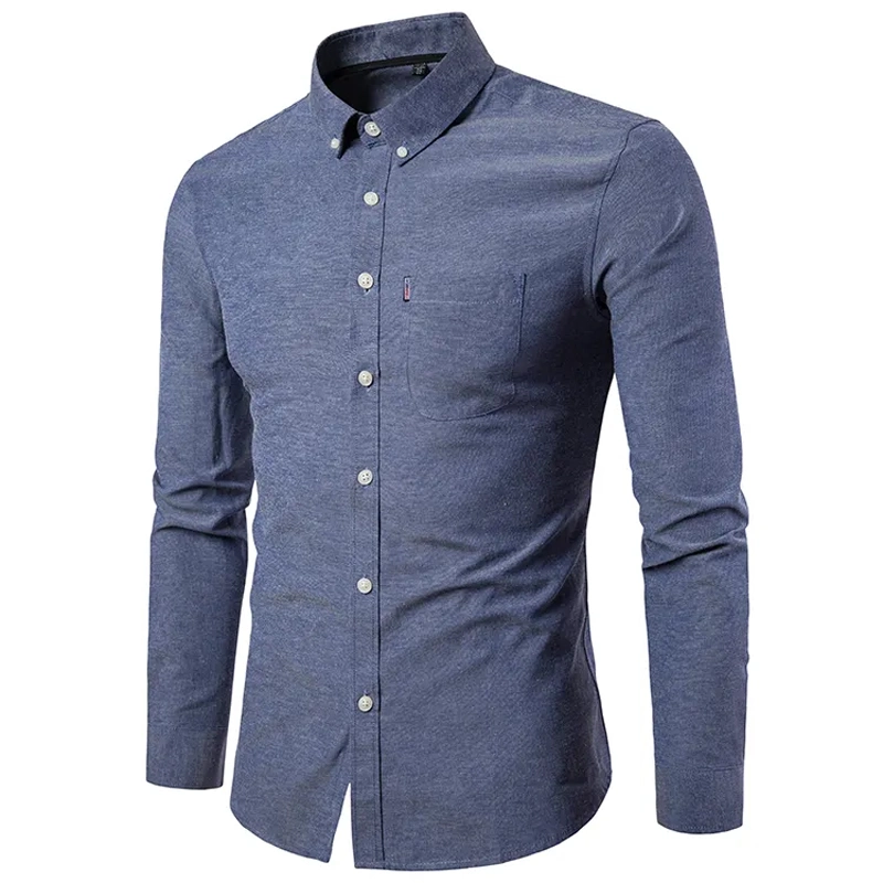 100% Combed Cotton Oxford Shirt Embroidery with Long Sleeve Casual Shirt for Men