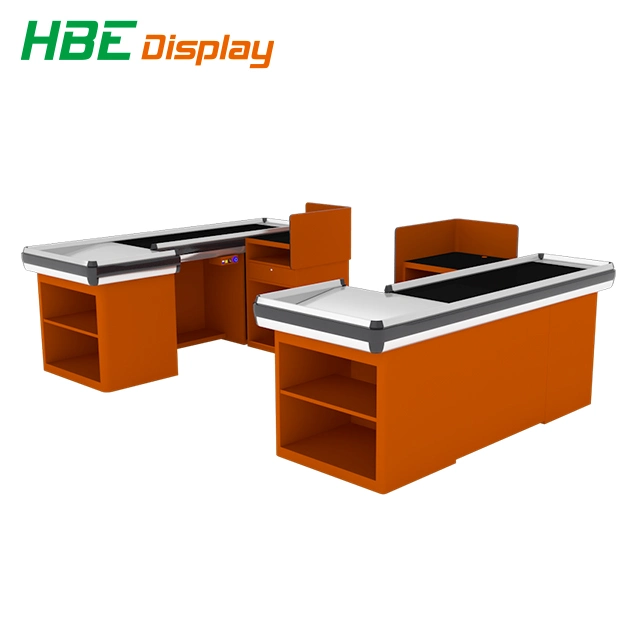 Customized Color Hypermarket Metal Electric Checkout Counter with Conveyor Belt