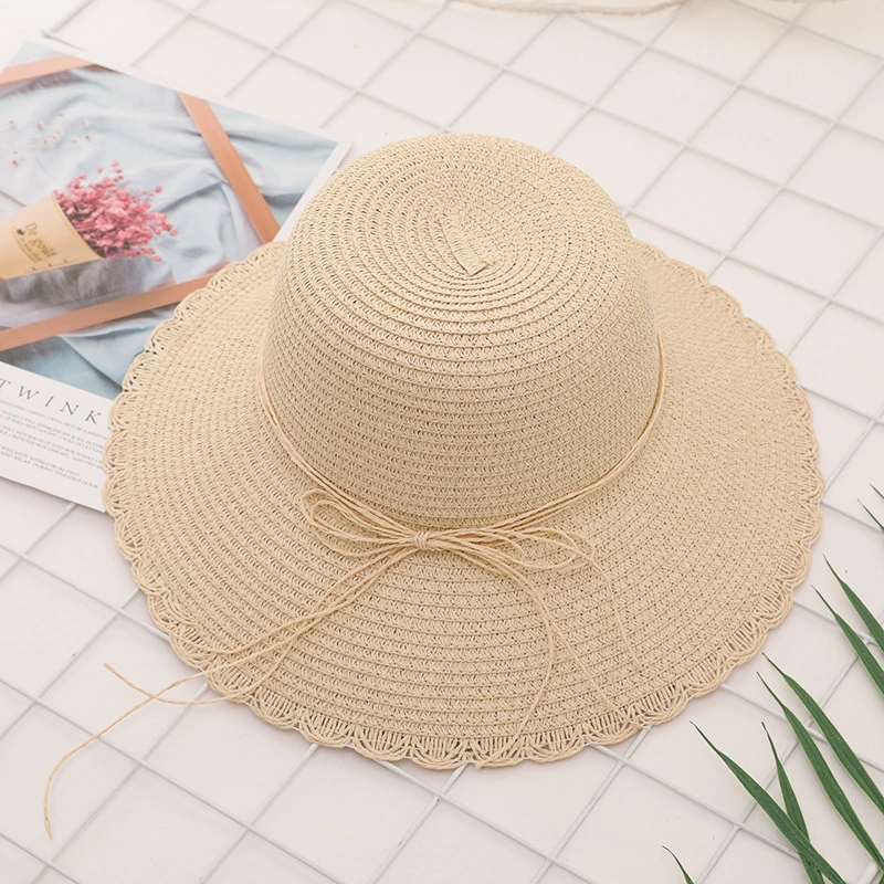 Zonxankorean Version of The Straw Hat Female Summer Bow Outdoor Sunscreen Beach Travel Sunhat