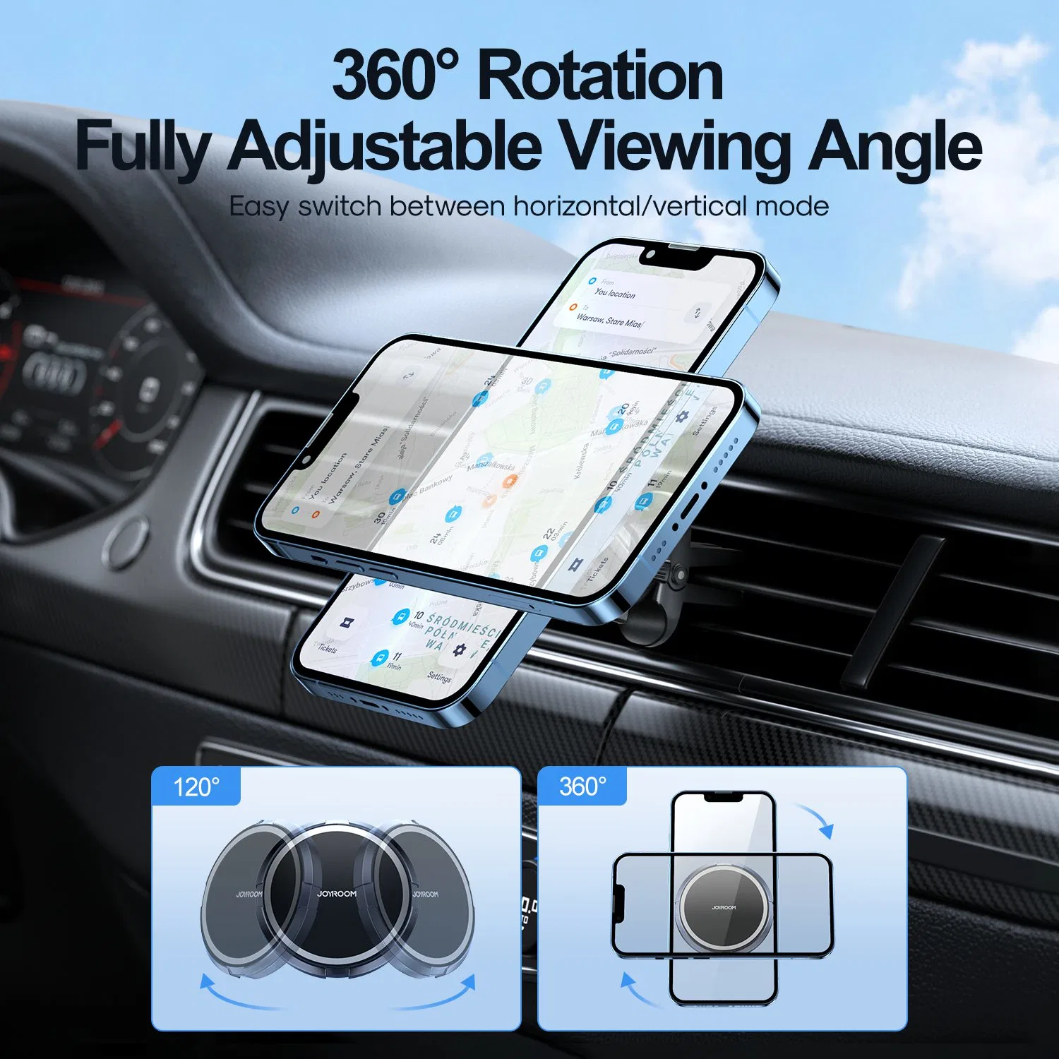 Joyroom Jr-Zs313 Magnetic Bracket Car Mount Phone Holder Air Vent Phone Stand Support 360-Degree Rotating for iPhone 12-14 Series