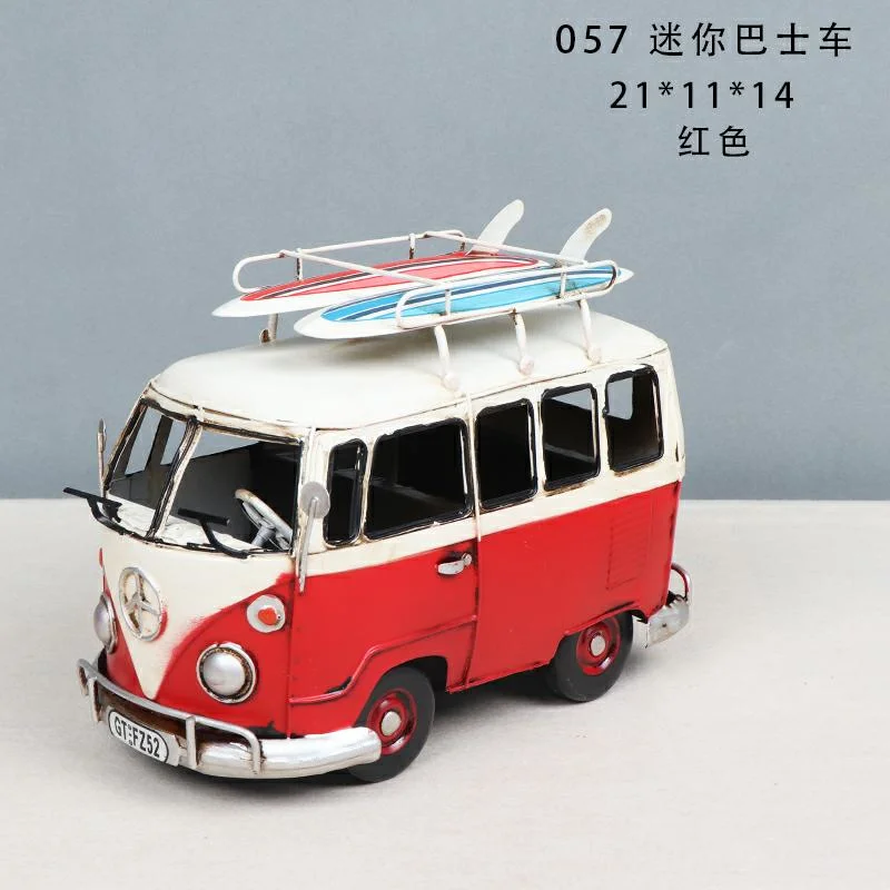 Iron Handmade Metal Craft Decoration Vintage Bus Model with Camping UK Flag House Home Craft Decorative Gift