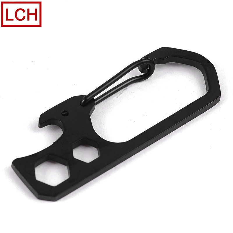 Customized CNC Stainless Steel Key Ring Carabiner Hook EDC Bottle Opener Hexagon Wrench Multi Tool