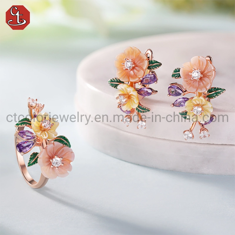 Fashion Design  Accessories 925 Silver Jewelry Shell Floral Green Enamel Leaf Jewelry