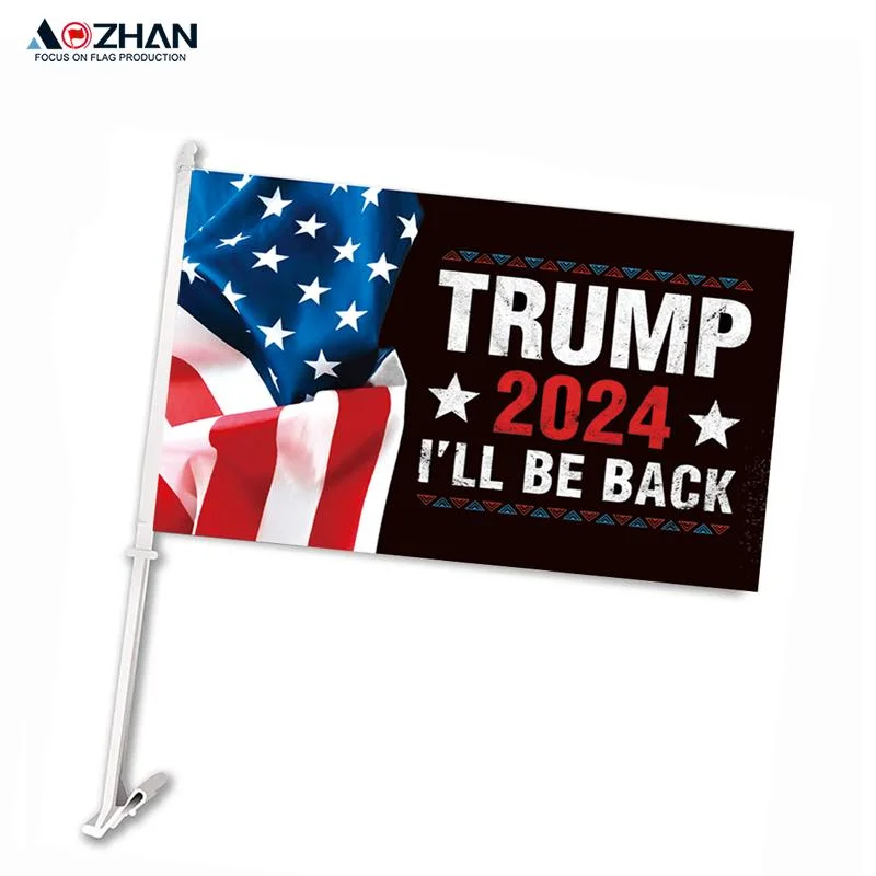 Custom Print Car Window Trump Flag Single Side Car Flag نافذة السيارة مزدوجة الجانب علامة على علامة OEM السيارة العلم