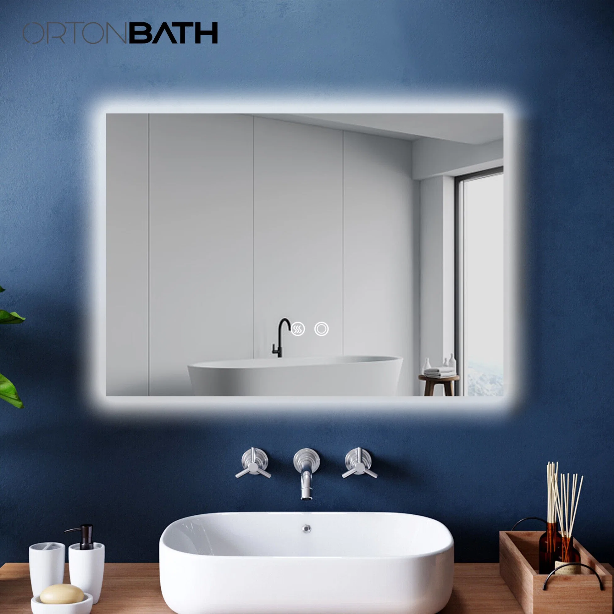 Ortonbath Backlit 24 pouces LED miroir acrylique salle de bains miroir avec Éclairage et témoins antibuée miroir réglable éclairé