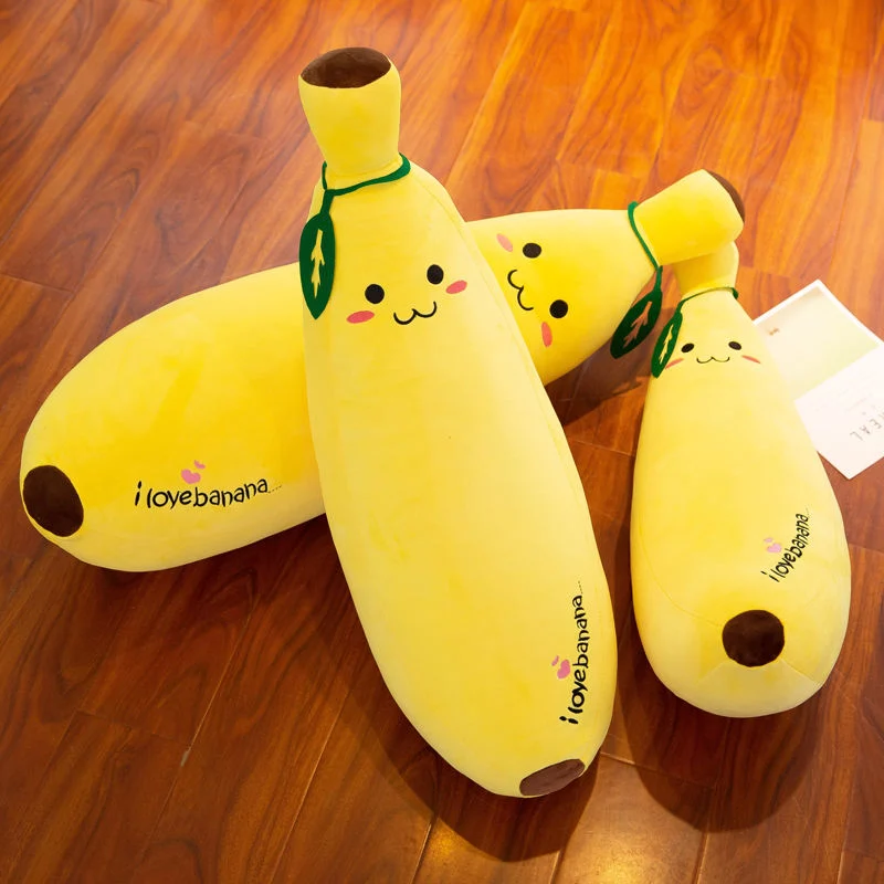 CPC Best Price Popular Smile Face Expression Yellow Kawaii Banana Fruit Doll Pillow Soft Stuffed Long Banana Plush Toy