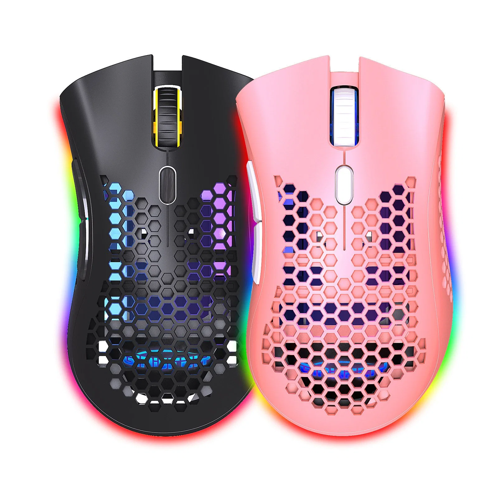 2.4 GHz Hollow Rechargeable Game Mouse Wireless Charging RGB Glow Hole Mouse Gift for Desktop and Laptop Computers