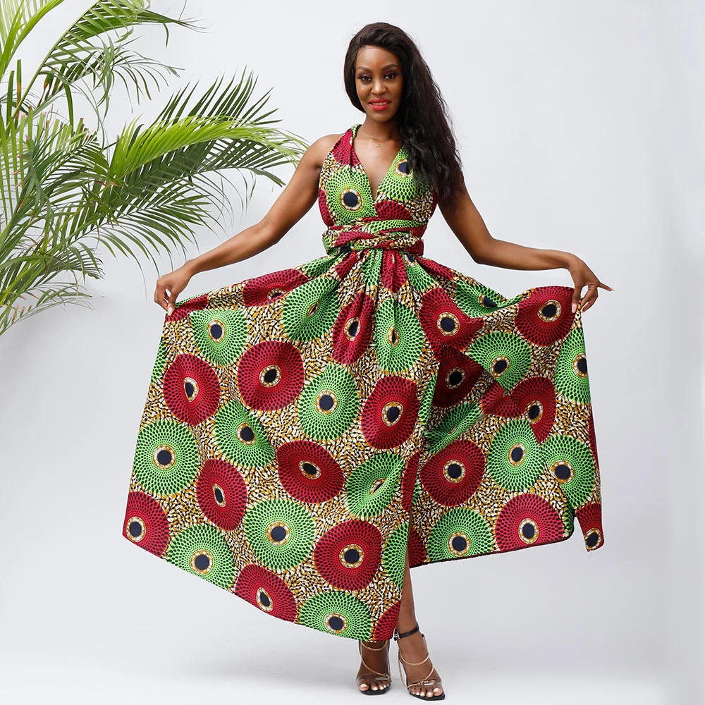 2021 Robe Maxi en Coton 100% Personnalisée de Mode en Gros avec Motifs Kitenge Africains Grande Taille Épaules Dénudées pour Femmes