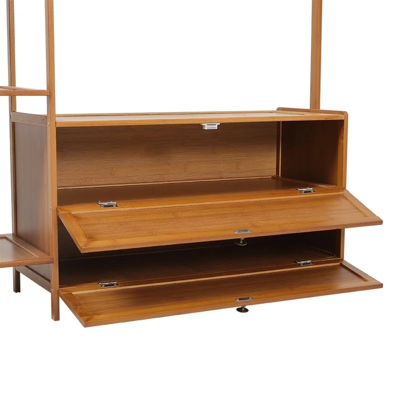 Venta al por mayor ropa OEM Multi Functional ropa Display Rack almacenamiento de la caja Zapato Cabinet ropa Stand Armario Rack de ropa de madera