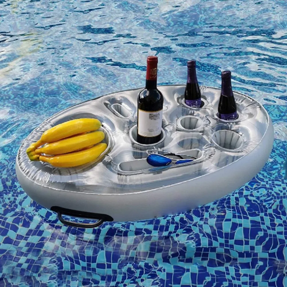 Floating Drink Holder Inflatable Float Pool Lounge for Pools Hot Tub Outdoor Cup Holder Portable Serving Bar, Silver Color Wyz19981