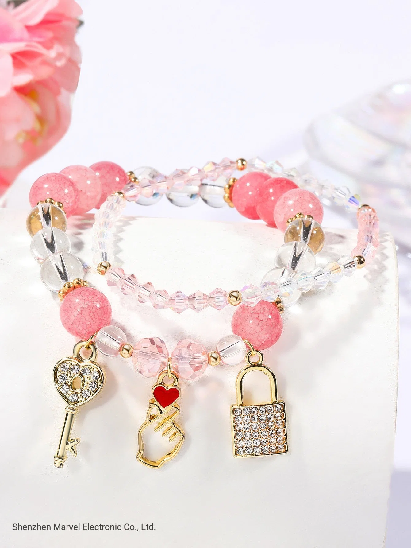 Bohemian Elastic Rope Crystal Beaded Bracelet Key Lock Bracelet Set